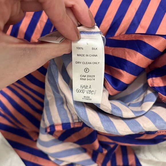 Stussy Striped Silk Shirt  pink and blue button down large - Picture 10 of 15